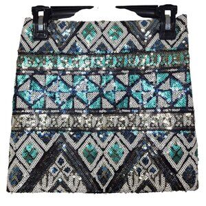 Butterflies & Zebras Girls Sequin Mini Skirt Size Small Blue Silver Sparkle